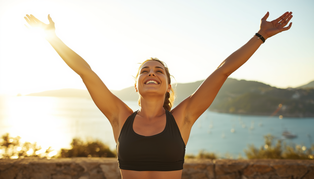 Happy and reliefed woman after breast reduction surgery in Turkey