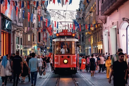 the picture of historical Taksim Tram
