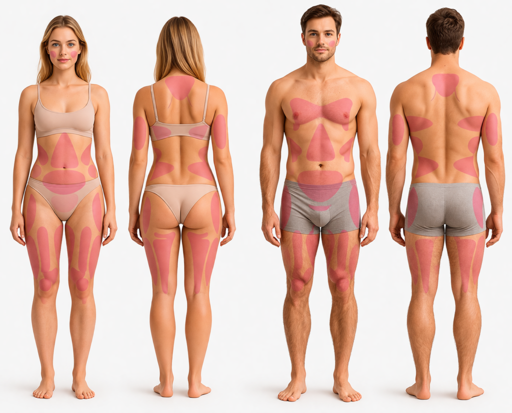 Liposuktion bereiche Mann und Frau Liposuction areas Man and Women